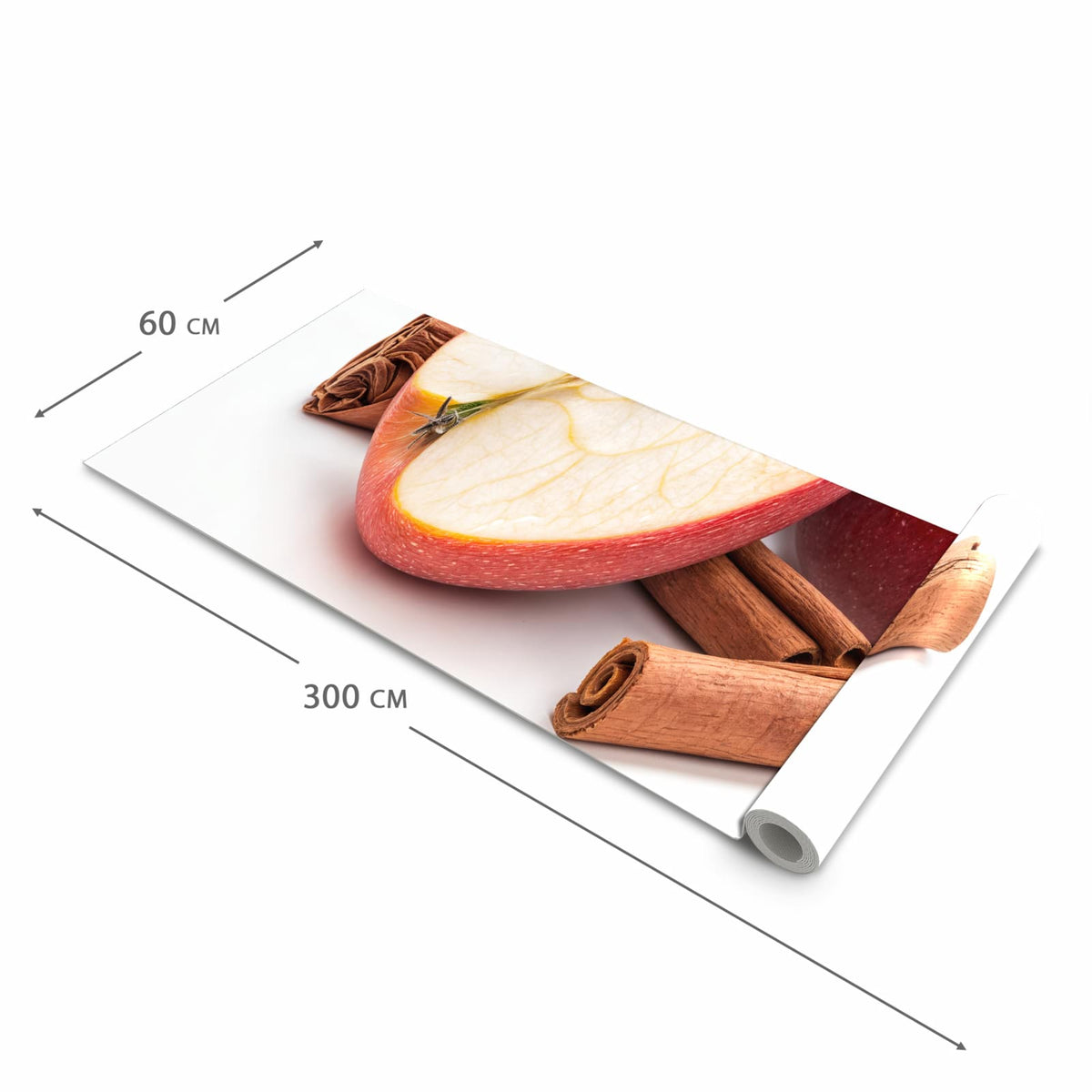 Hygienischer rutschfester Küchenteppich mit Motiv Apfel mit Zimt in der Grösse 80x300 cm