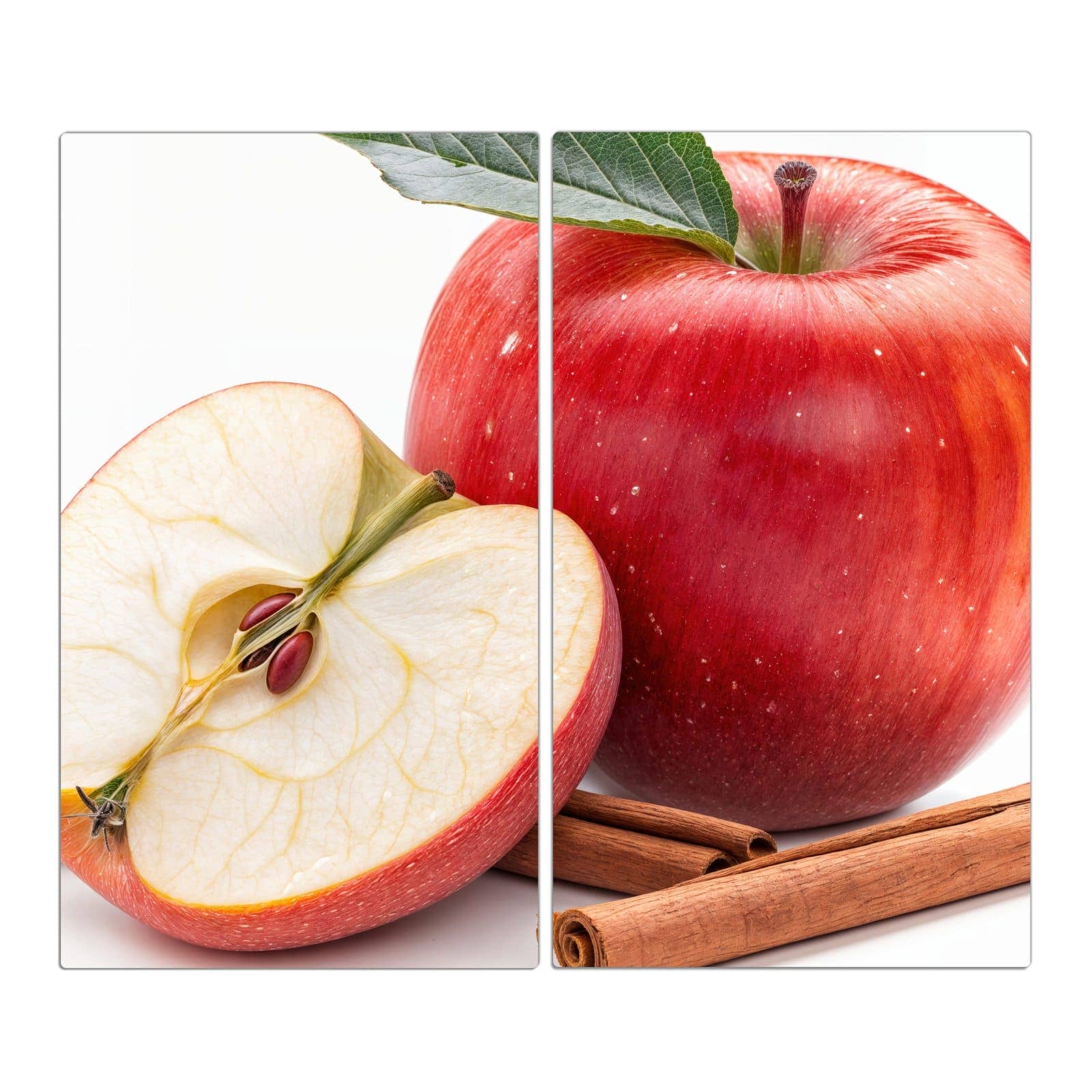2-teilige Herdabdeckplatte mit Apfel mit Zimt-Motiv in der Frontansicht #grösse_2-Teilig (60x52cm)