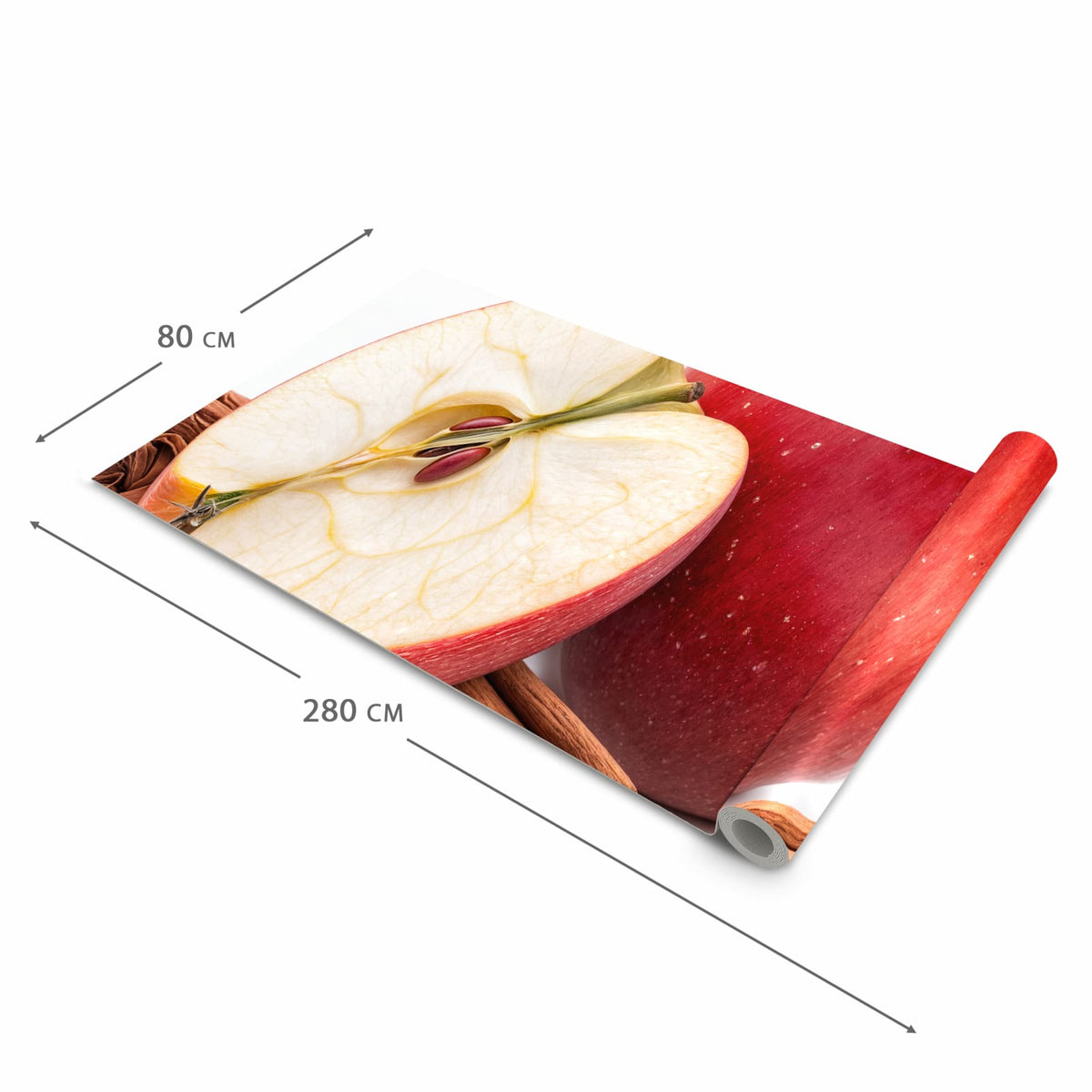 Rutschfester waschbarer Küchenteppich mit Motiv Apfel mit Zimt in der Grösse 80x300 cm