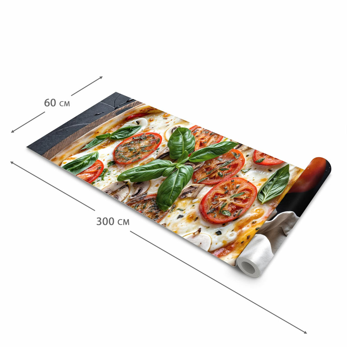 UV-beständiger Küchenläufer mit Motiv Pizza mit Tomaten in der Grösse 80x300 cm