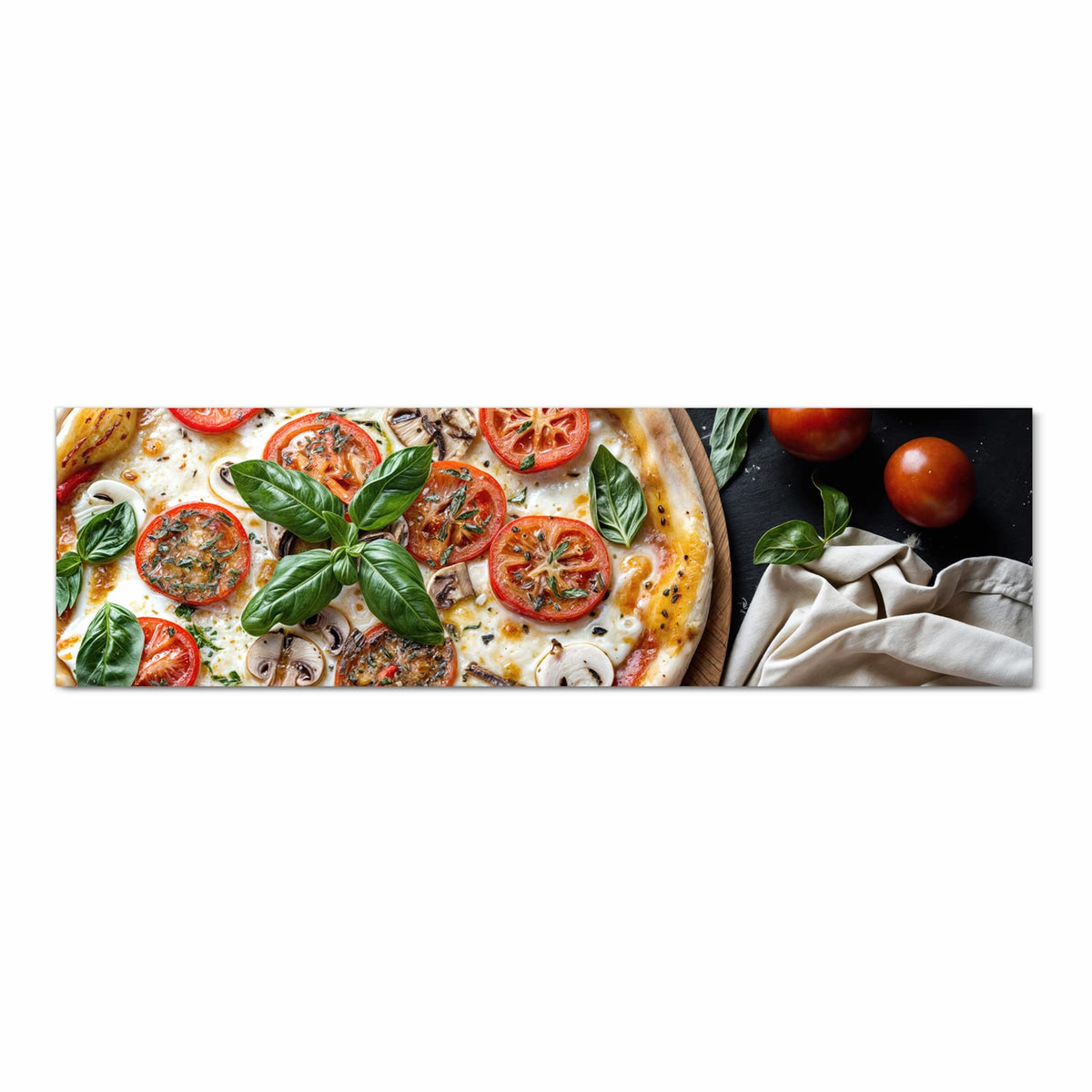 Geruchsneutraler waschbarer Küchenteppich mit Motiv Pizza mit Tomaten in Frontansicht