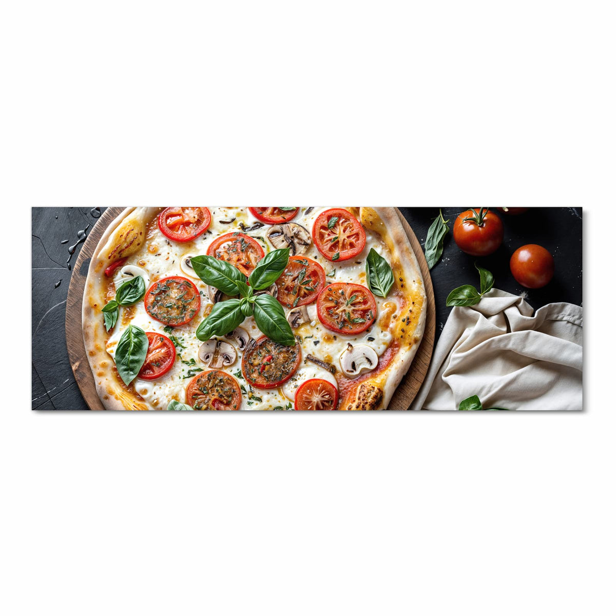 Flacher großer Küchenteppich mit Motiv Pizza mit Tomaten in Frontansicht