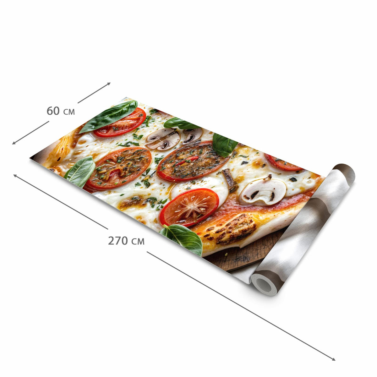Abriebfester waschbarer Teppich Küche mit Motiv Pizza mit Tomaten in der Grösse 80x300 cm
