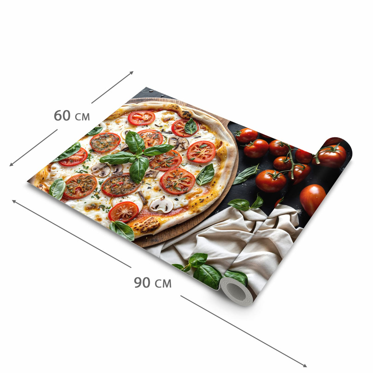 Komfortabler Küchenteppich mit Motiv Pizza mit Tomaten in der Grösse 80x300 cm