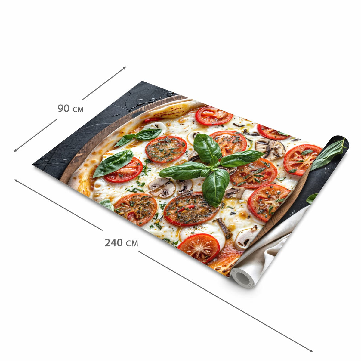 Flacher rutschfester Läufer mit Motiv Pizza mit Tomaten in der Grösse 80x300 cm