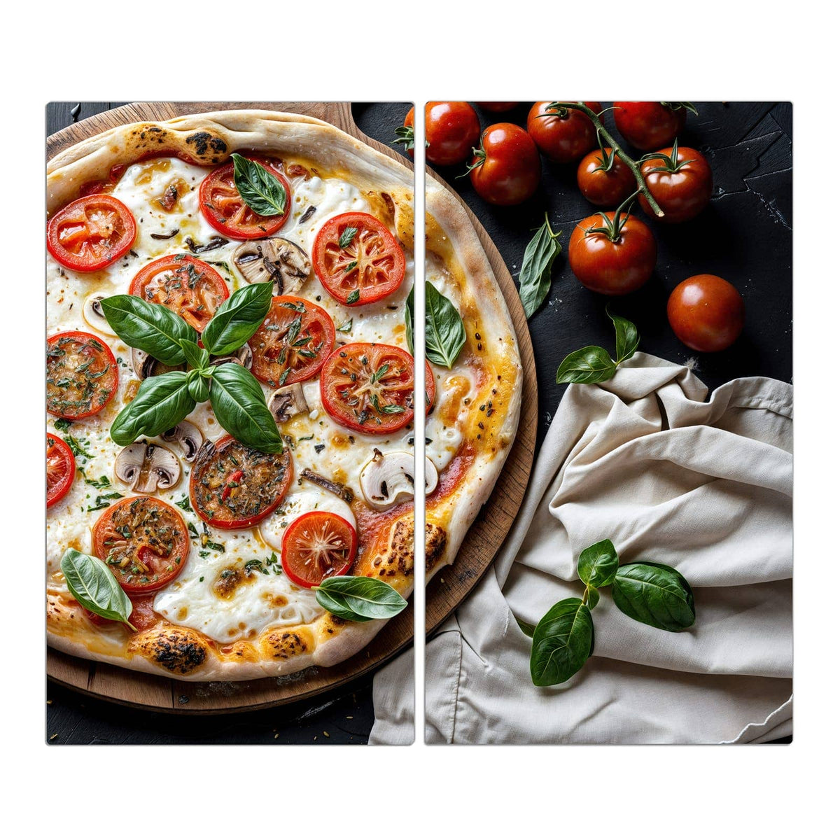 2-teilige Abdeckplatten mit Pizza mit Tomaten-Motiv in der Frontansicht #grösse_2-Teilig (60x52cm)