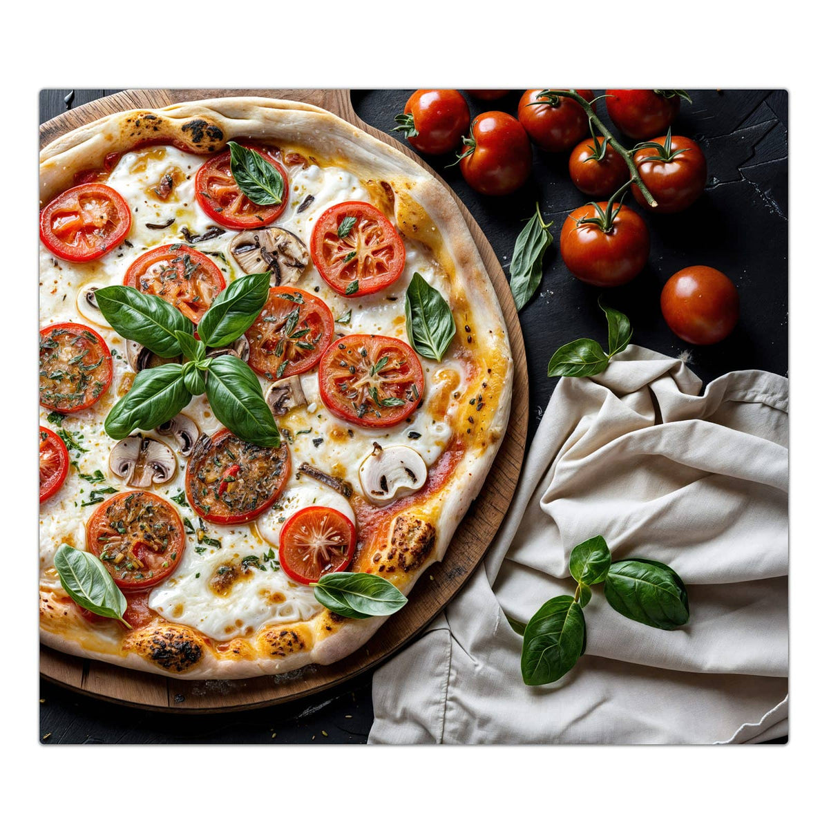 1-teilige Herdabdeckplatten mit Pizza mit Tomaten-Motiv in der Frontansicht #grösse_1-Teilig (60x52cm)