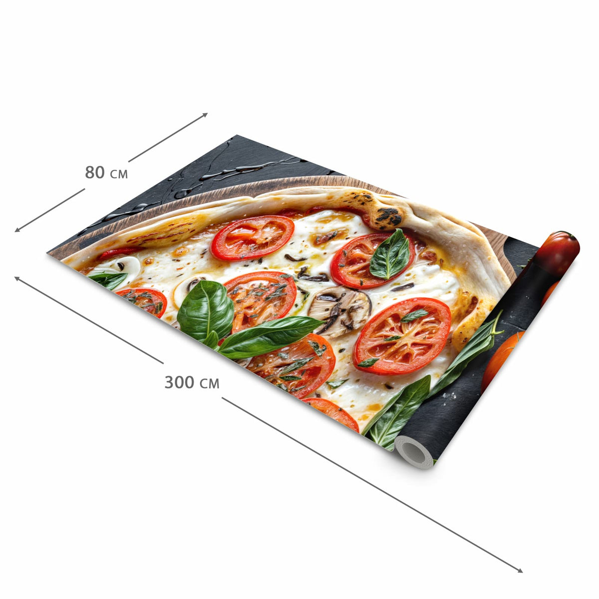 Geruchsneutraler langer Teppich Flur mit Motiv Pizza mit Tomaten in der Grösse 80x300 cm