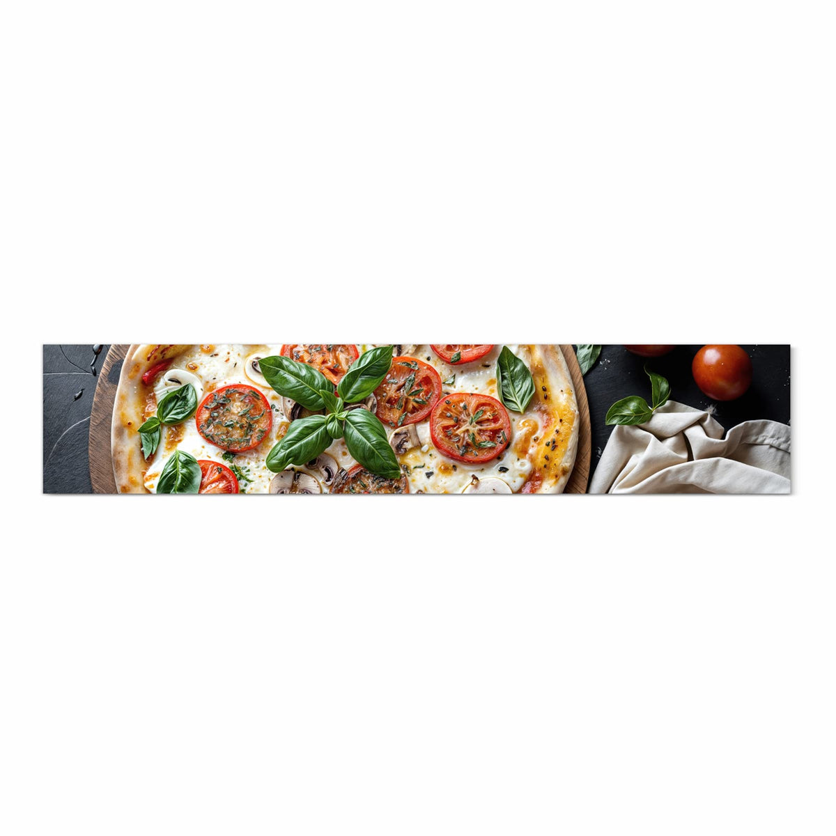 Wasserabweisender Küchenteppich mit Motiv Pizza mit Tomaten in Frontansicht