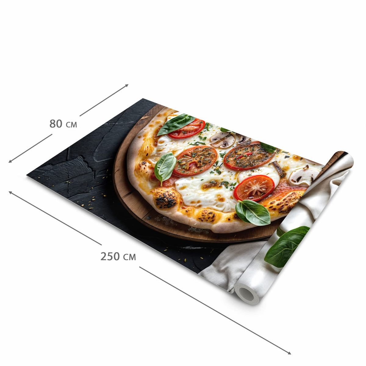 Fleckenresistenter waschbarer Läufer Küche mit Motiv Pizza mit Tomaten in der Grösse 80x300 cm