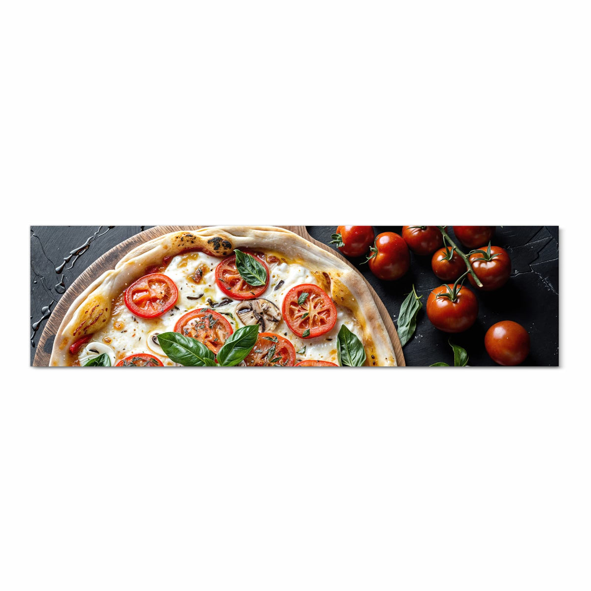 Langlebiger waschbarer Küchenteppich mit Motiv Pizza mit Tomaten in Frontansicht