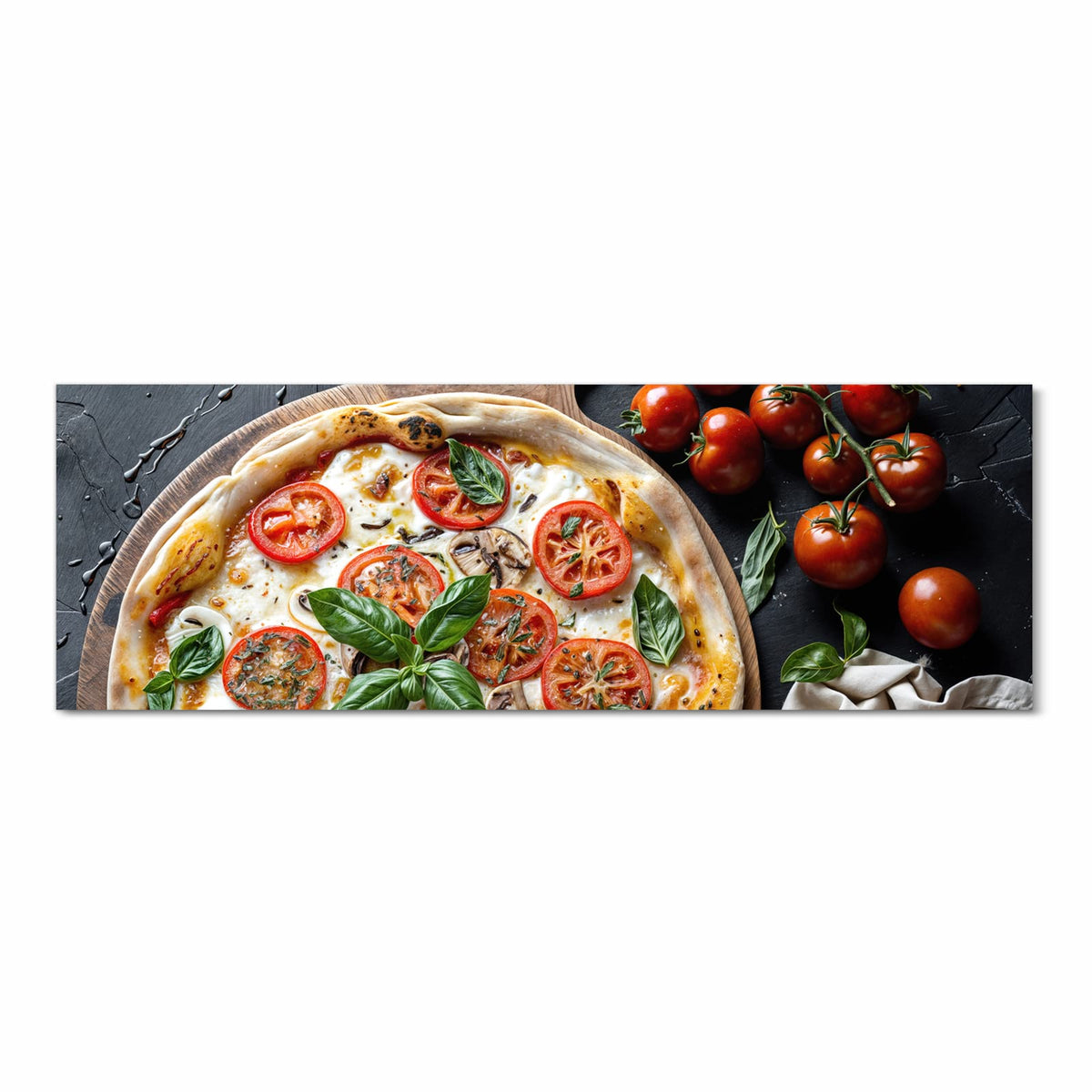 Abriebfester Bodenläufer Teppich mit Motiv Pizza mit Tomaten in Frontansicht