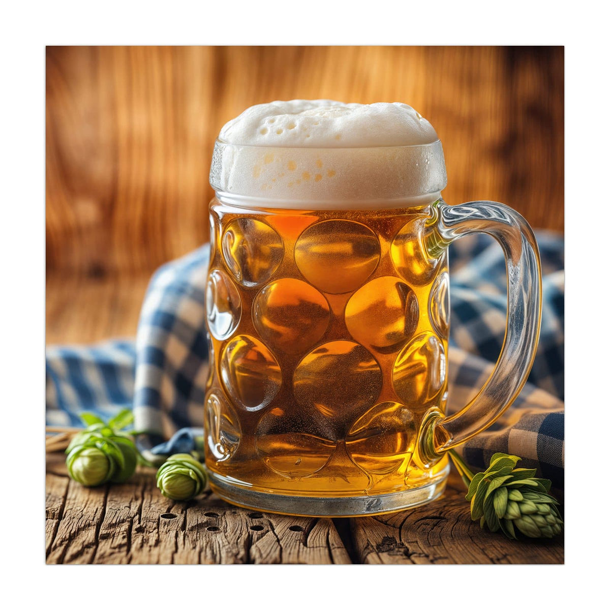 Küchenrückwand aus Glas Bayerisches Bier im quadratischen Format, Motiv bildfüllend von vorn #grösse_40 x 40 cm #grösse_50 x 50 cm #grösse_60 x 60 cm