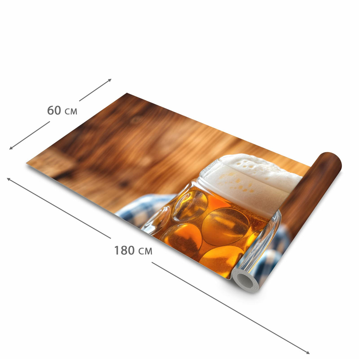 Abwaschbarer Küchenläufer mit Motiv Bierglas in der Größe 80x280 cm für angenehme Haptik