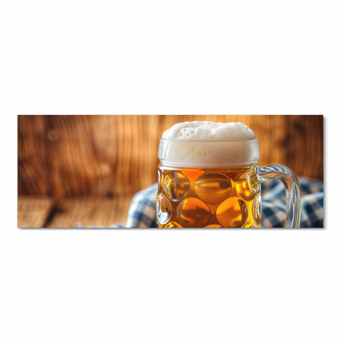 Waschbarer Teppich für Esstisch mit Motiv Bierglas in Frontansicht sicher aufbewahrt