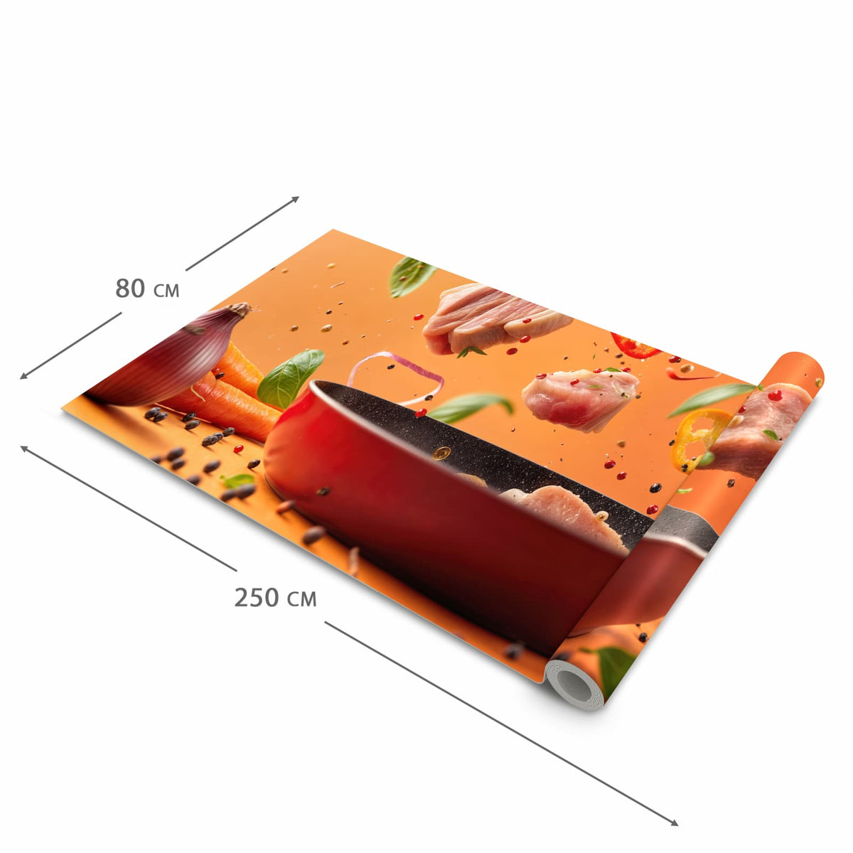 Geruchsneutraler rutschfester Küchenläufer mit Motiv Frische Kochzutaten in der Grösse 80x280 cm