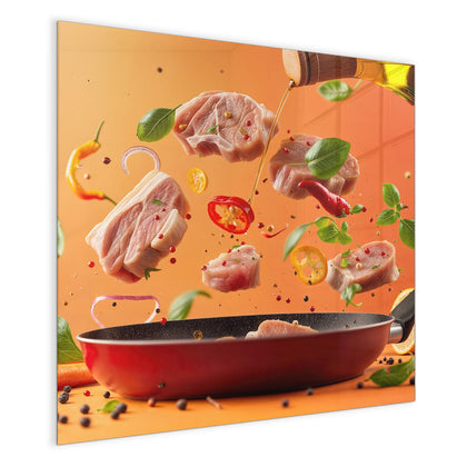 Magnettafel mit dem Motiv Zutaten über der Pfanne