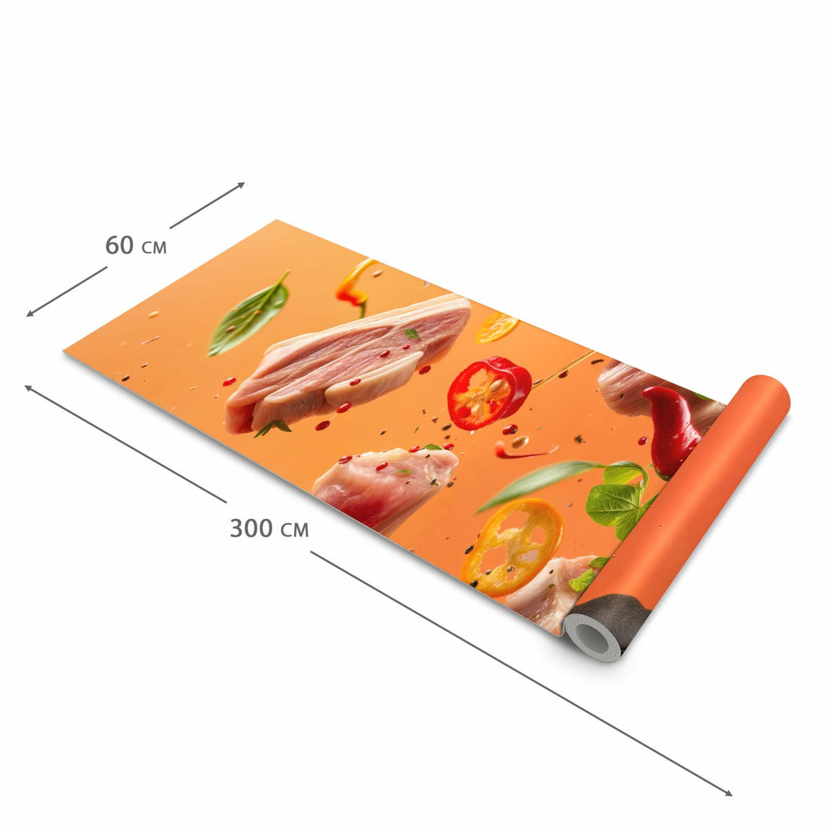 Wasserabweisender Küchenläufer mit Motiv Frische Kochzutaten in der Grösse 80x280 cm