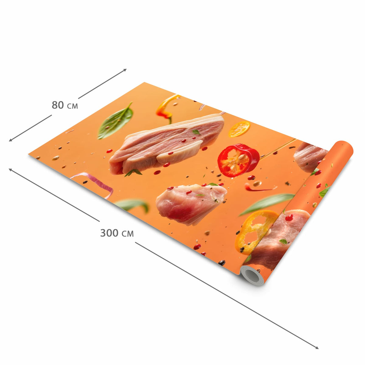 Flacher rutschfester Küchenläufer mit Motiv Frische Kochzutaten in der Grösse 80x280 cm