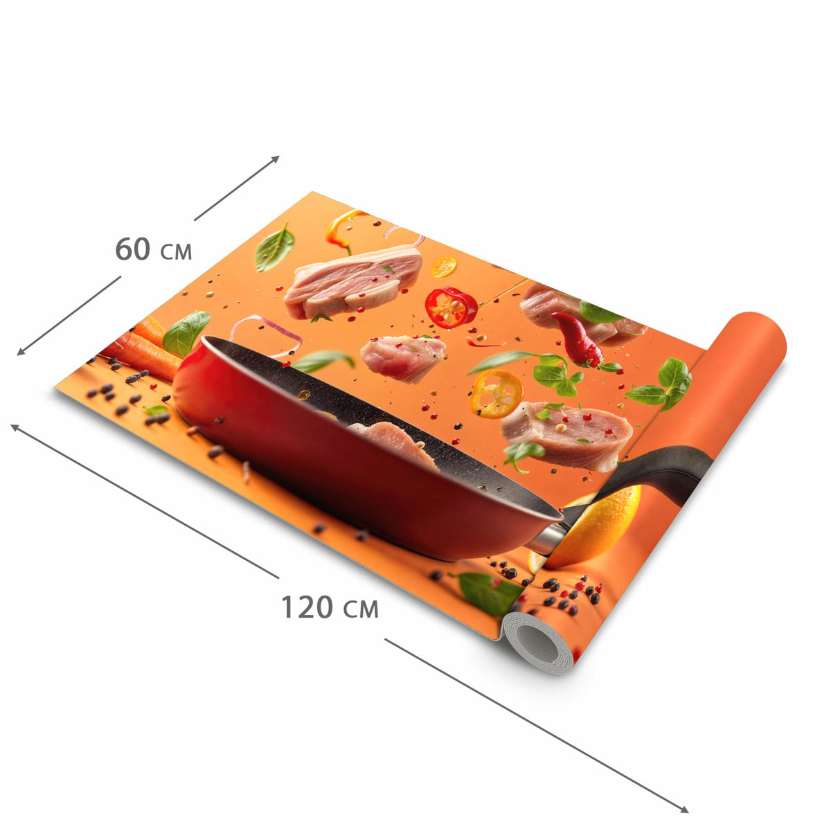 Zeitsparender großer Küchenteppich mit Motiv Frische Kochzutaten in der Größe 80x280 cm