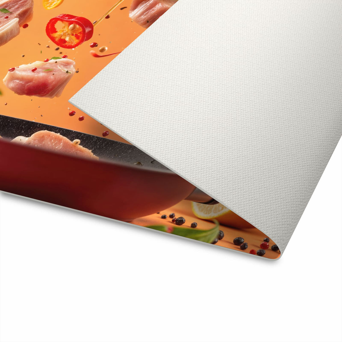 Pflegeleichter Teppich in Küche mit Motiv Frische Kochzutaten für einfache Reinigung