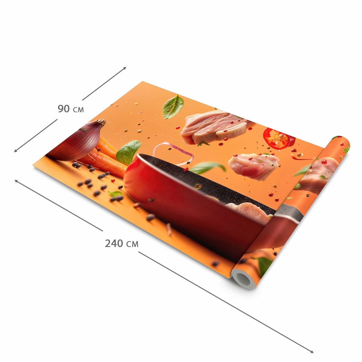Komfortabler Küchenläufer nach Maß mit Motiv Frische Kochzutaten in der Größe 80x280 cm