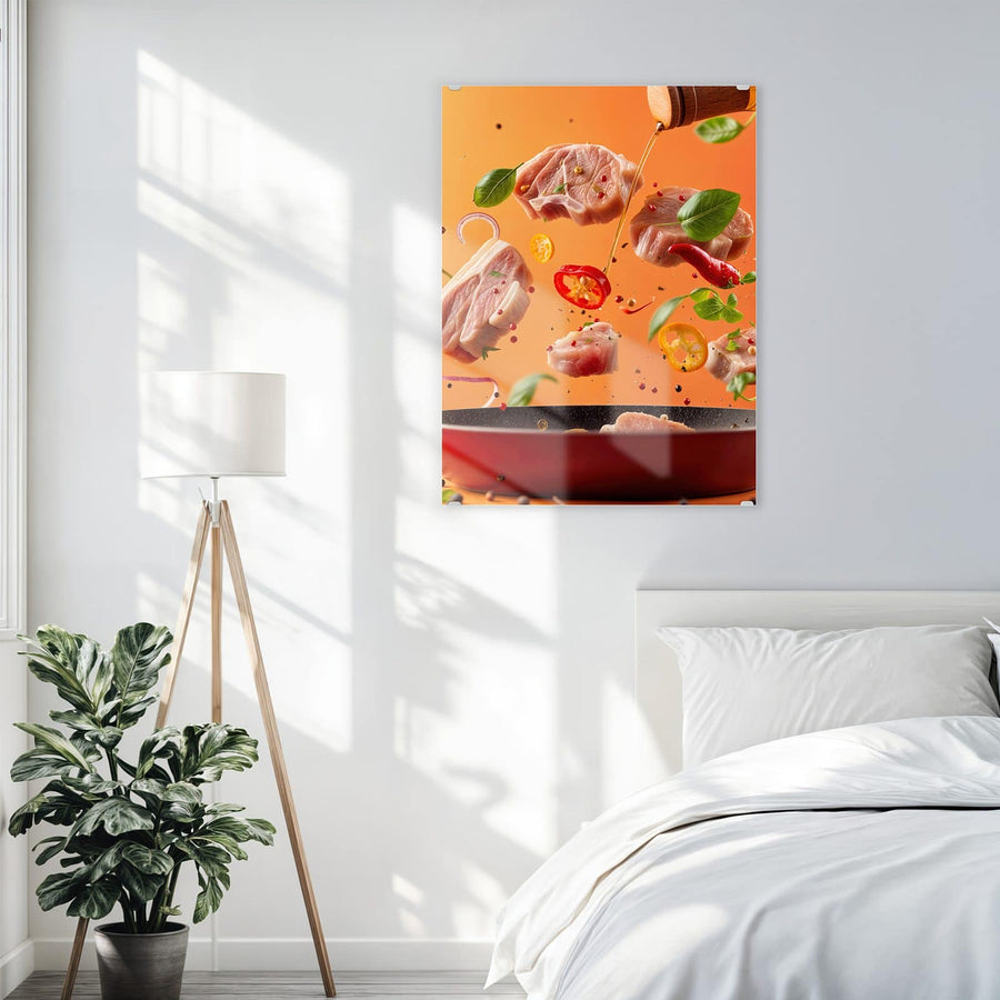 Maße Wandbild - Zutaten über der Pfanne - Hochformat