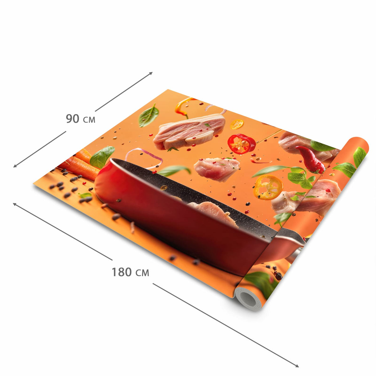 Pflegeleichter moderner Küchenläufer mit Motiv Frische Kochzutaten in der Größe 80x280 cm