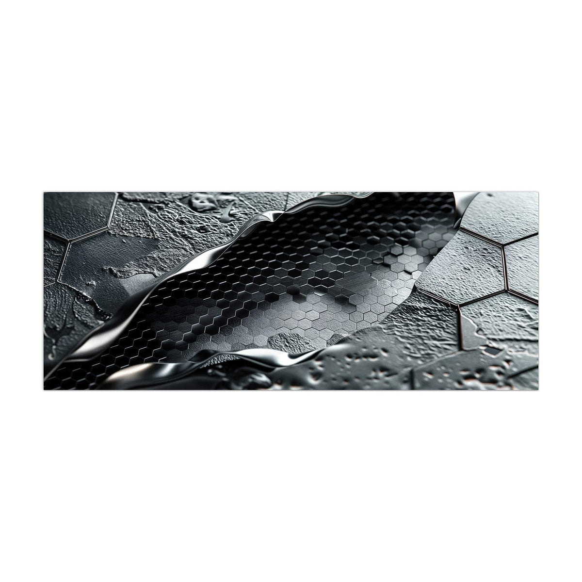Küchenrückwand aus Glas Waben in Metall im Hochformat, Motiv bildfüllend von vorn