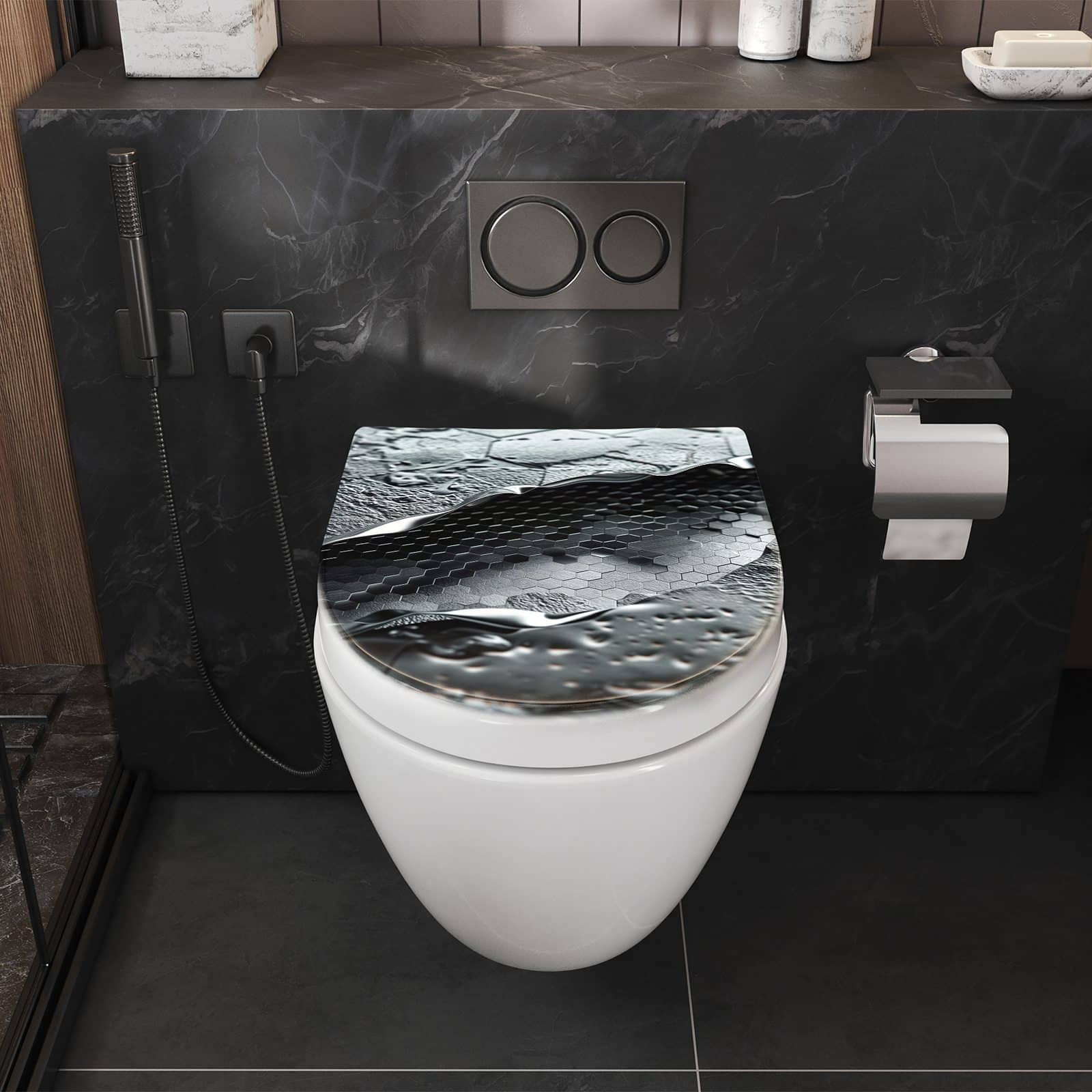 WC-Sitz mit Absenkautomatik Hexagon Muster