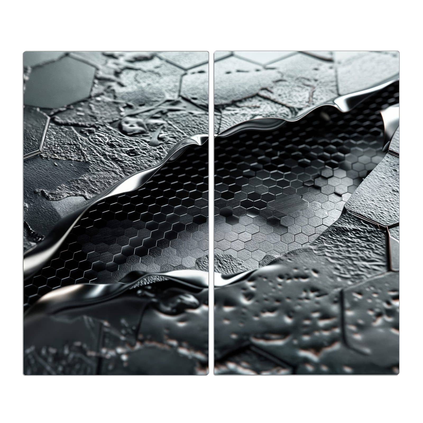 2-teilige Herdabdeckplatten aus Glas mit Hexagon Muster-Motiv in der Frontansicht