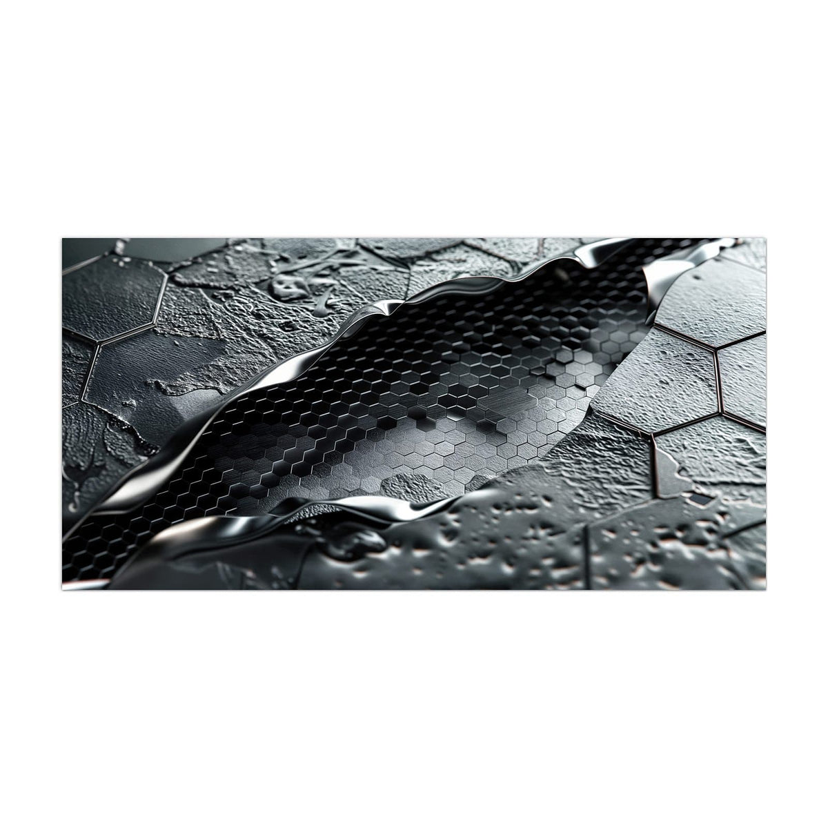 Küchenrückwand aus Glas Waben in Metall im Hochformat, Motiv bildfüllend von vorn