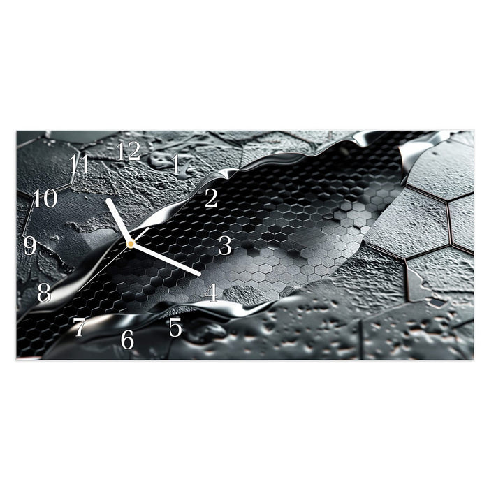 Wanduhr Hexagon Muster aus Glas – Querformat 60 × 30 cm mit Ziffernblatt Klassisch