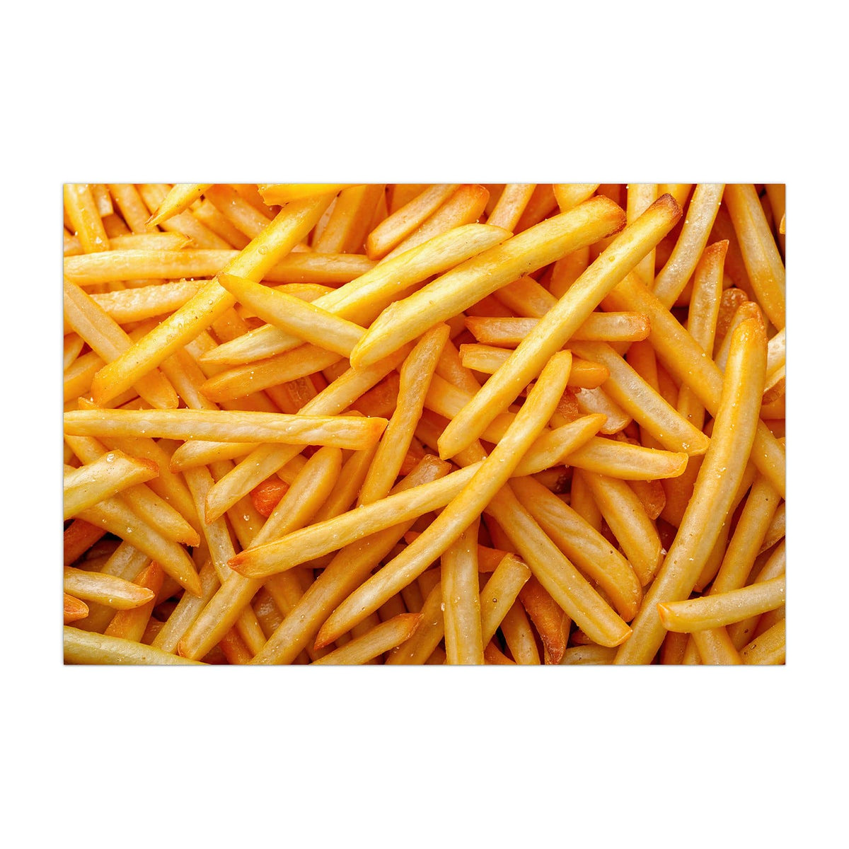 Küchenrückwand aus Glas Pommes Frites im Hochformat, Motiv bildfüllend von vorn