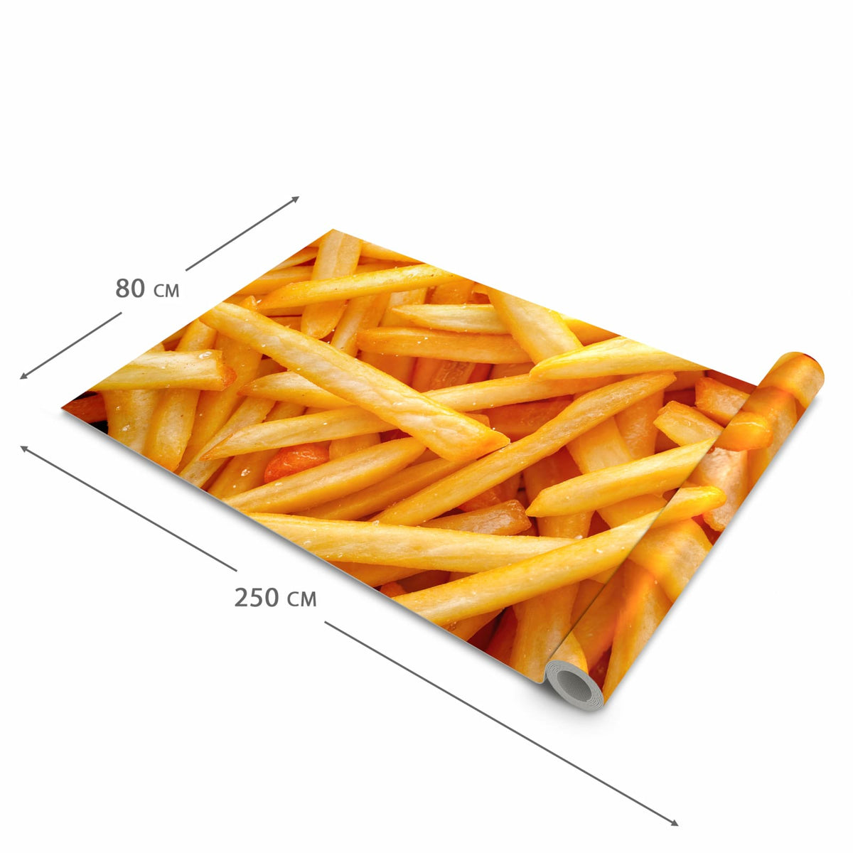 Flacher Küchenläufer mit Motiv Pommes Frites in der Grösse 80x250 cm für lange Flure