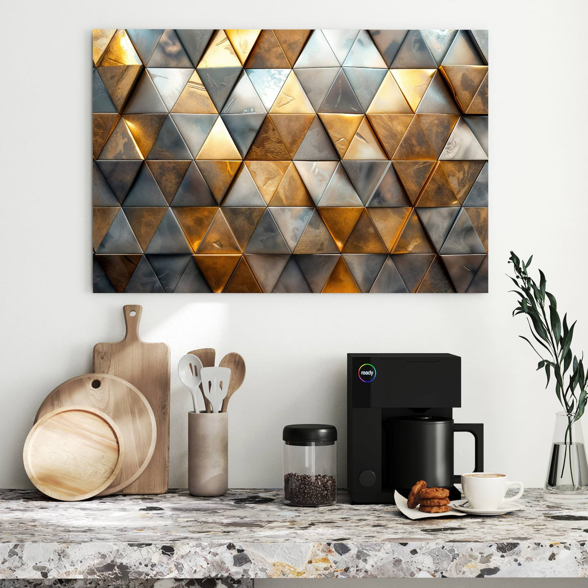Metall Magnettafel - Metalldreiecke in Gold – Glänzende 3D-Dreiecke in Gold