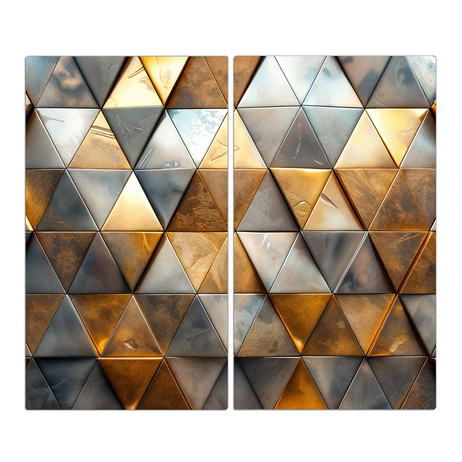 2-teilige Abdeckung für Herdplatten mit Dreiecksmuster Wand-Motiv in der Frontansicht #grösse_2-Teilig (60x52cm)