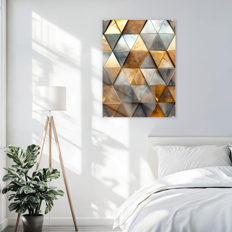Maße Wandbild - Metalldreiecke in Gold - Hochformat