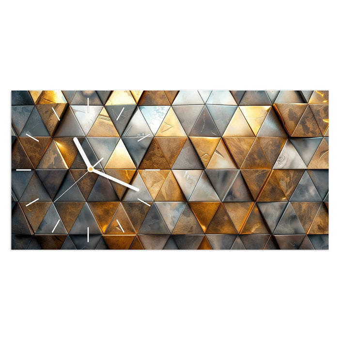 Wanduhr Dreiecksmuster Wand aus Glas – Querformat 60 × 30 cm mit Ziffernblatt Linie