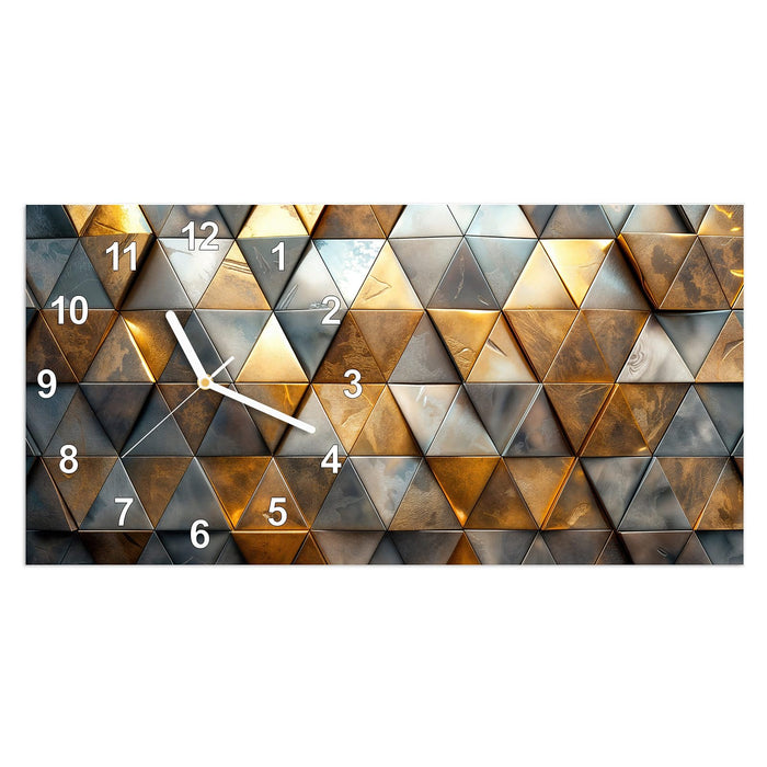 Wanduhr Dreiecksmuster Wand aus Glas – Querformat 60 × 30 cm mit Ziffernblatt Modern