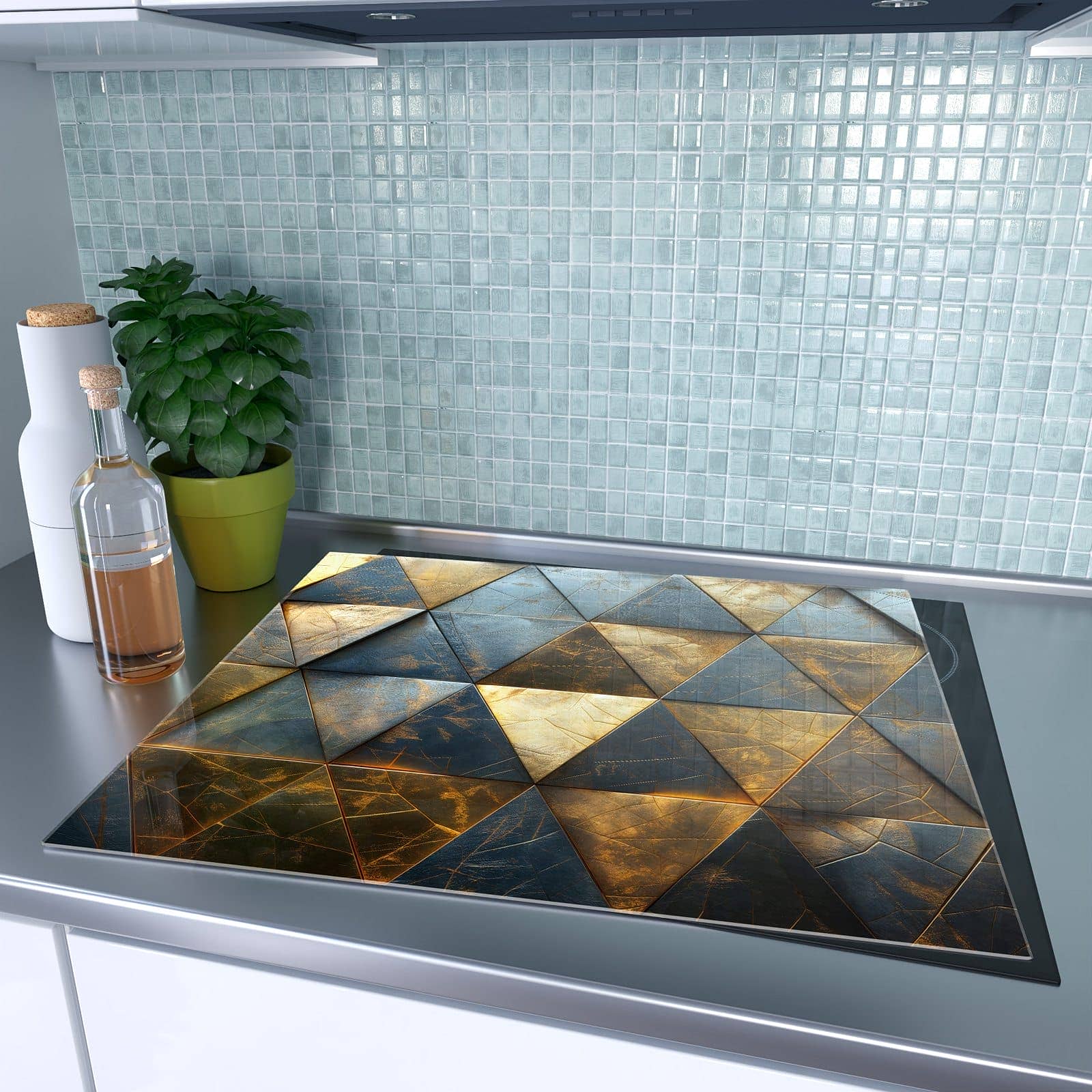 1-teilige Herdabdeckplatte mit Geometrische Wandkunst-Motiv auf dem Ceranfeld