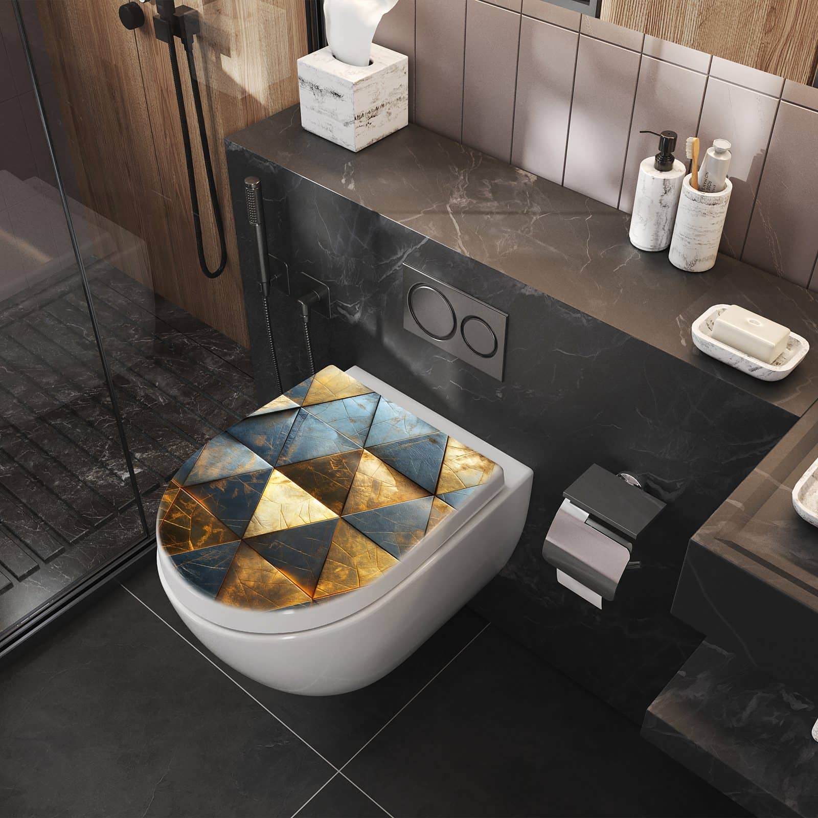 WC-Sitz mit Absenkautomatik Geometrische Wandkunst