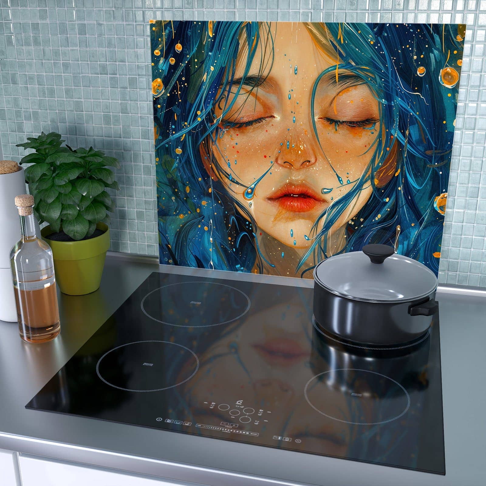 1-teilige Herdabdeckplatten für Ceranfeld mit Traumhafte Illusion-Motiv als Spritzschutz hinter dem Kochfeld