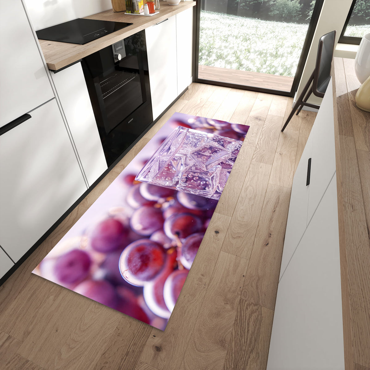 Bodenschonender Küchenteppich mit Motiv Traubeneisgetränk in moderner Küche