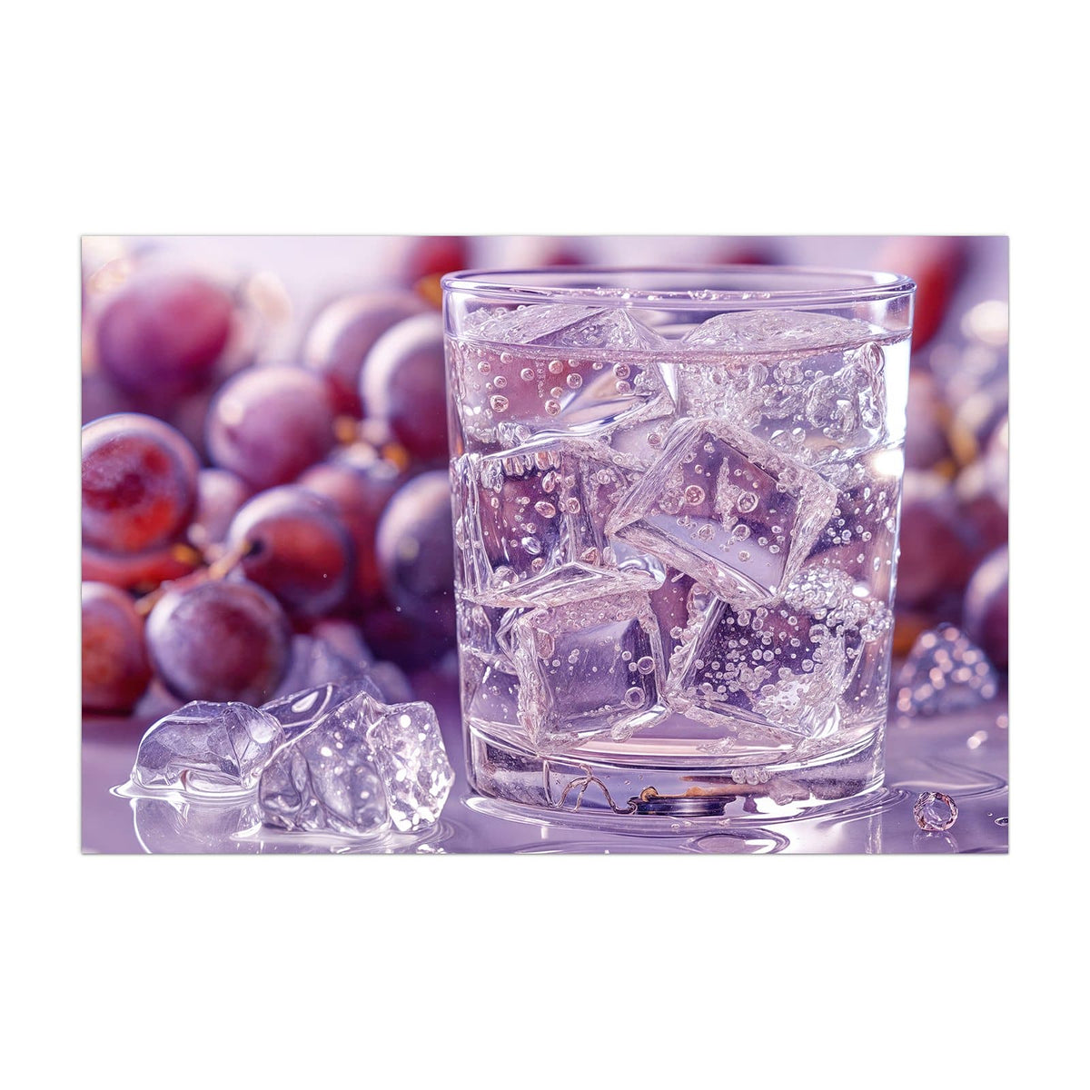 Küchenrückwand aus Glas Sprudel mit Trauben im Hochformat, Motiv bildfüllend von vorn