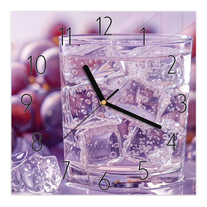 Wanduhr Traubeneisgetränk aus Glas – Quadratisch 30 × 30 cm mit Ziffernblatt Elegant