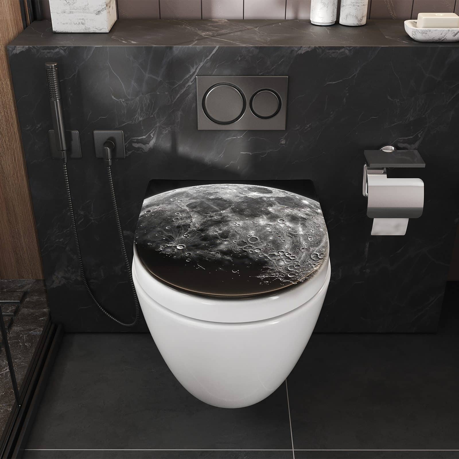 WC-Sitz mit Absenkautomatik Mondkrater Close-up