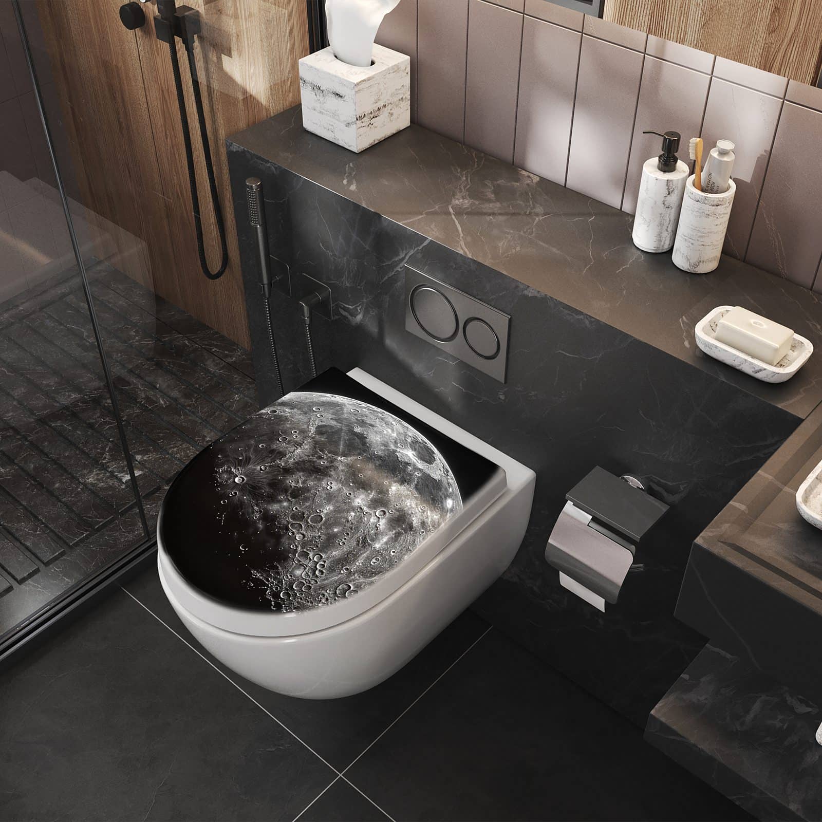 WC-Sitz mit Absenkautomatik Mondkrater Close-up