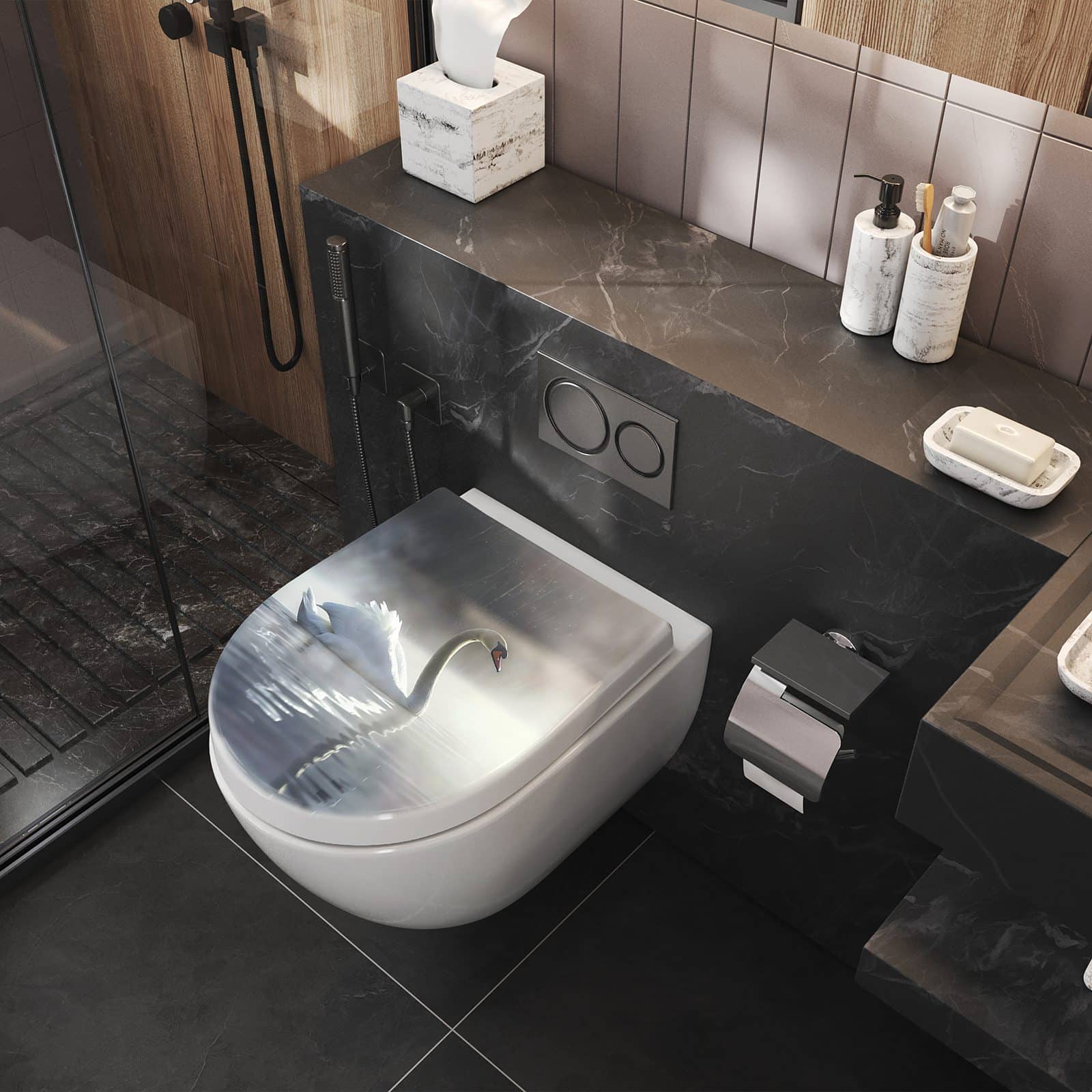 WC-Sitz mit Absenkautomatik Schwimmender Schwan