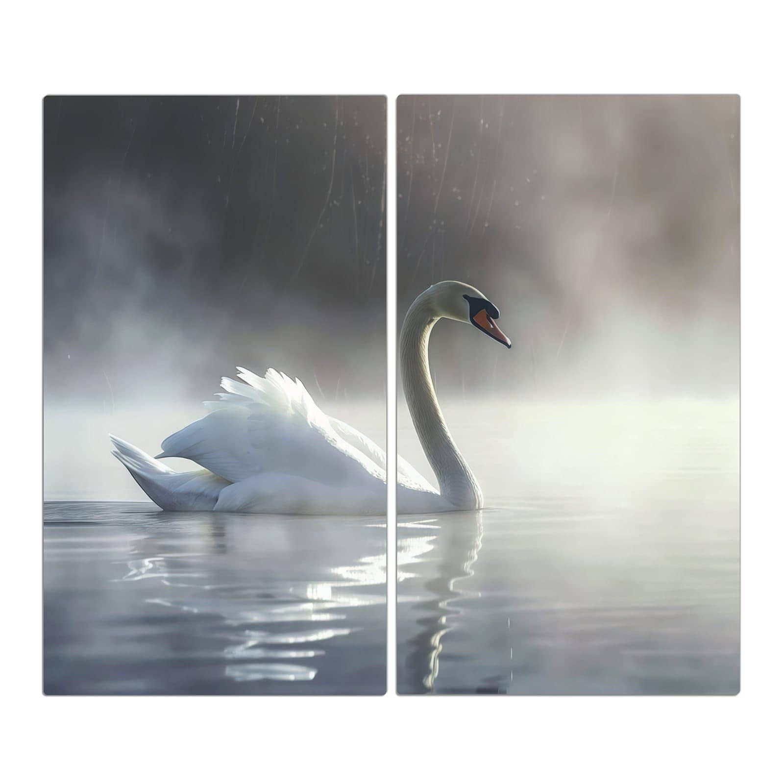 2-teilige Ceranfeldabdeckungen mit Schwimmender Schwan-Motiv in der Frontansicht